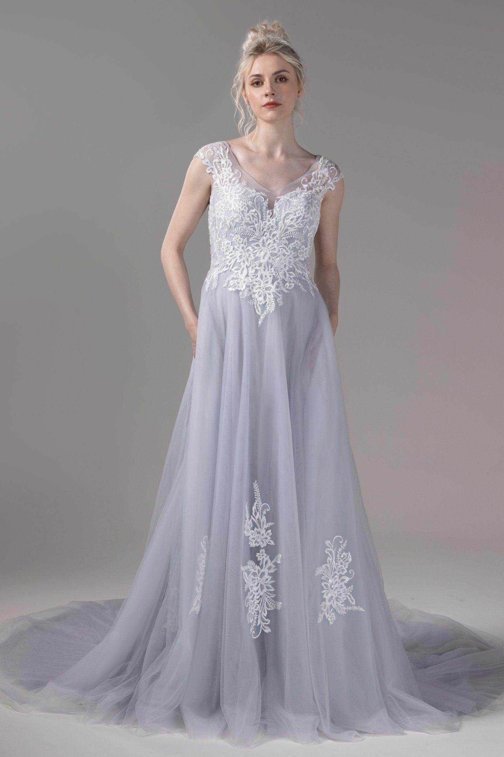 A-Line Chapel Train Lace Tulle Wedding Dress CW2815 - COCOMELODY